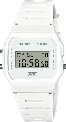 Casio F-91WB-7AEF Digitaluhr in Weiß – Spritzwassergeschützt, mit Beleuchtung und vielseitigen Funktionen