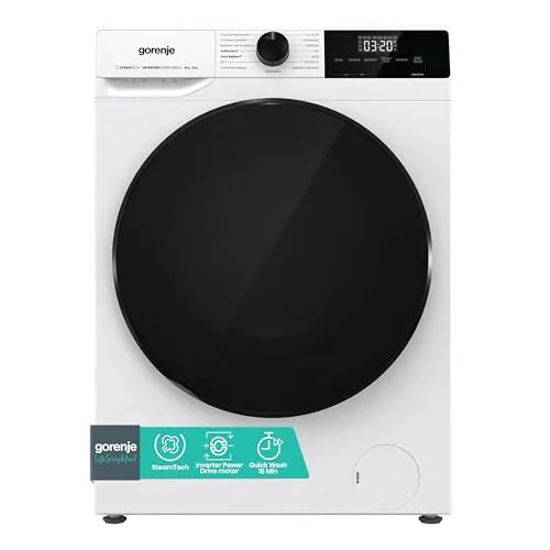 Gorenje WDAM 854 AP Waschtrockner - Waschmaschine mit Dampffunktion, 8 kg Kapazität und 15 Programmen. Der leise Inverter PowerDrive Motor sorgt für Energieeinsparung und verlängert die Lebensdauer.