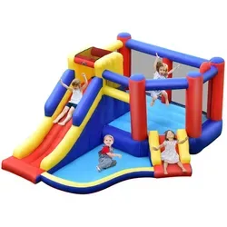 Costway Hüpfburg Mehrfarbig 313x182x383 cm – Spaß für Kinder im Garten - Die aufblasbare Hüpfburg bietet Platz für 3-4 Kinder und kombiniert Rutschen, ein Bällebad und eine Kletterwand für abwechslungsreichen Spielspaß. Dank stabiler Materialien und sicherer Gitterwände ist sie ideal für unbeschwerte Stunden im Freien.