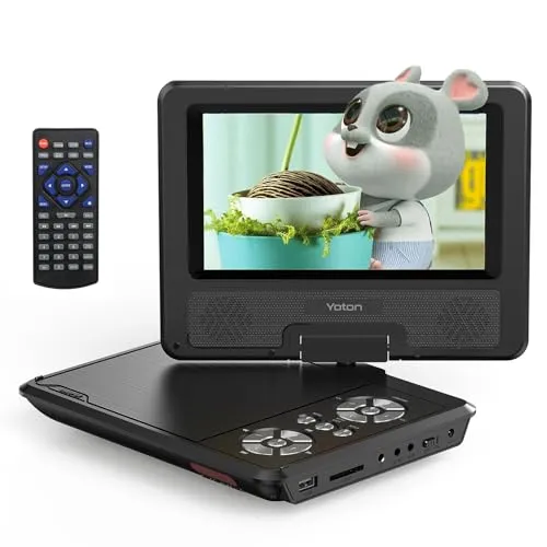 YOTON 9,5" Tragbarer DVD-Player für Kinder im Auto - Fernseher mit 7,5" HD-Schwenkbildschirm, 6 Stunden Akkulaufzeit und integriertem Stereo-Sound – ideal für stressfreie Unterhaltung auf Reisen!