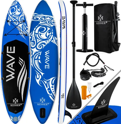 KESSER® Aufblasbares SUP Board Set - Premium Stand Up Paddle Board - Surfen & Kitesurfen: 6 Zoll dickes SUP Board mit Action Cam Halterung, Reparatur-Set und Anti-Rutsch-Belag für sicheres Paddeln, ideal für Anfänger und Fortgeschrittene.