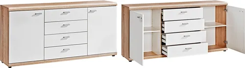 Procontour Kommode Sun BESTSELLER - Beige, Höhe 74 cm - Kommode in Eichefarbe-Weiß, mit 4 Schubkästen und 2 variabel verstellbaren Einlegeböden. Pflegeleichte Oberflächen, Made in Germany, ideal für eine gemütliche Atmosphäre im Flur.