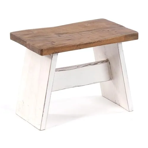 DESIGN DELIGHTS RUSTIKALES SITZBÄNKCHEN SCHEMEL 40" - Stilvolle Hocker, rustikales Design aus massivem Mahagoni, ideal als Dekohocker oder Trittleiter, handgefertigt und einzigartig.