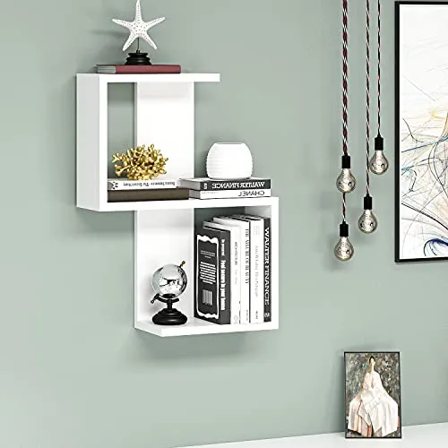 Modern Wall Shelf, White, 29.8 x 60 x 16.4 cm | 100% Melamine Coated Particle Board, 18 mm Thick | Multipurpose Hanging Rack for Home & Office