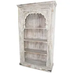 Orientalisches Vintage Regal - Antikes Bücherregal aus Massivholz - Einzigartiges, handgefertigtes Bücherregal aus Mangoholz im orientalischen Stil. Mit kunstvollen Verzierungen und langlebiger Qualität, ideal für stilvolle Wohnräume. Maße: 200x112x42 cm.