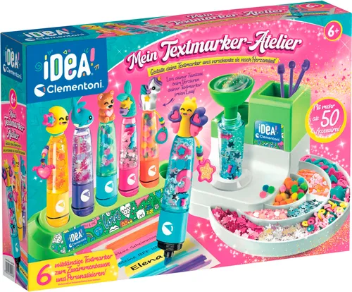 Clementoni® Kreativset Idea - Mein Textmarker-Atelier - Kreativset für Kinder ab 6 Jahren, fördert die Kreativität und Feinmotorik. Ideal für kleine Künstler, die ihre eigenen bunten Textmarker gestalten möchten!