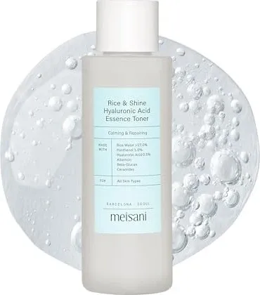 Meisani Gesichtspflege Tonikum - Rice And Shine Hyaluronic Acid Essence Toner 150 ml - Gesichtsreiniger mit aufhellender Wirkung, spendet intensive Feuchtigkeit und stärkt die Hautbarriere für einen strahlenden, frischen Teint.