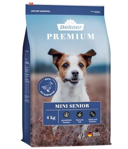 Dehner Premium Hundefutter Senior - Trockenfutter getreidefrei für ältere Hunde kleiner Rassen, mit Ente, Lamm und Kartoffel, 4 kg, nährstoffreich und ideal für ernährungssensible Tiere