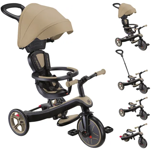 Globber New Trike Explorer 4in1 sand - Taupe - Dreirad mit 4-in-1-Funktion, ideal für wachsende Kinder und vielseitigen Einsatz vom Schieben bis zum selbstständigen Fahren.