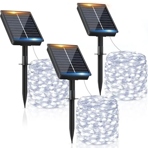 Solar Lichterkette Aussen, 3x12M 120 LED Solarlichterkette Außen Wetterfest 8 Modi IP65 Wasserdicht Solar Lichterkette Outdoor für Balkon Balcony Garten Terrasse Zaun Camping Tor Hof Party Hochzeit