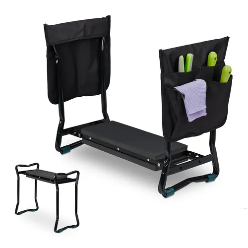 Kniebank Gartenarbeitshocker - Klappbare Kniehilfe mit 2 Taschen - Kniebank für Gartenarbeit, klappbar und leicht, mit praktischen Taschen für Werkzeuge, ideal für komfortables Arbeiten im Garten.