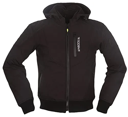 Modeka CLARKE Hoodie Softshell Jacke schwarz Gr. 6XL - Motorradjacke im Blouson-Stil, 2in1 mit abnehmbarer Kapuze und CE-zertifizierten Protektoren für optimalen Schutz und Komfort.