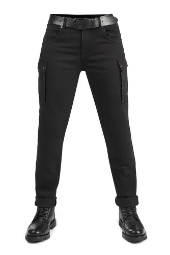 Pando Moto Mila Cargo Damen Motorrad Jeans, schwarz, Größe 29 32 - Stylische Damen Motorrad Jeans mit praktischen Cargo Taschen und sicherem Reißverschluss am Gesäß. Ideal für den täglichen Einsatz auf dem Motorrad.