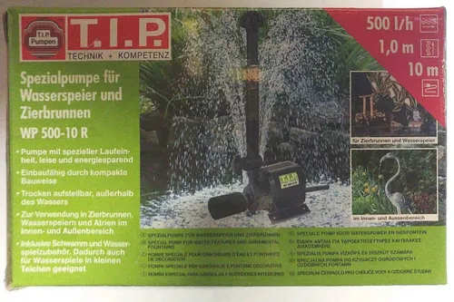 TIP WP 500-10 R Springbrunnenpumpe - Wasserpumpen für Garten mit einer Fördermenge von 500 l/h und integriertem Filter – ideal für kreative Wasserspiele und Springbrunnen.