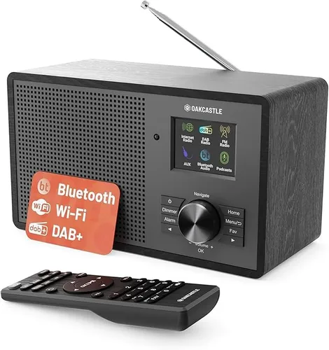 Oakcastle IR200 Internetradio mit WLAN, DAB+ & Bluetooth - Vielseitiges Internetradio mit DAB+, FM und Bluetooth. Genießen Sie kabellosen Musikgenuss und eine große Senderauswahl in elegantem Schwarz. Ideal für jeden Raum.