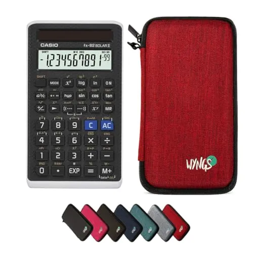 Casio fx-82 Solar II inkl. WYNGS Schutztasche Rot - Wissenschaftlicher Taschenrechner - Basic Paket
