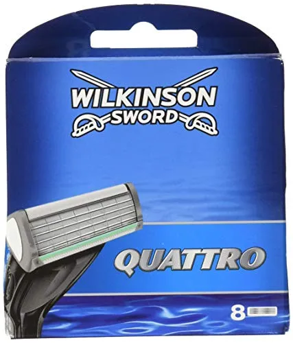 Wilkinson Quattro Rasierklingen 8er Pack - Ersatzklingen für eine sanfte und gründliche Rasur dank 4 scharfen Klingen und Aloe + Vitamin E für Hautpflege.
