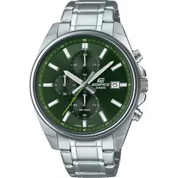 CASIO EDIFICE Herrenuhr EFV-610D-3CVUEF - Stilvoller Chronograph in Silber/Grün - Chronograph mit präzisem Quarzwerk, 100m wasserdicht und Neobrite-Beleuchtung für optimale Ablesbarkeit in Dunkelheit.
