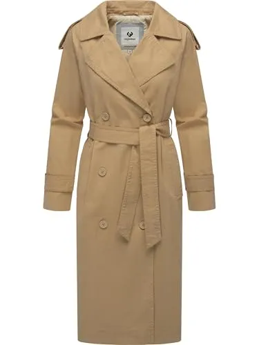 RAGWEAR Longtrench Damen Trenchcoat, beige, Gr. S (36) - Funktionsjacken, eleganter Trenchcoat mit Taillengürtel, ideal für die Übergangszeit – stilvoll und wandelbar.