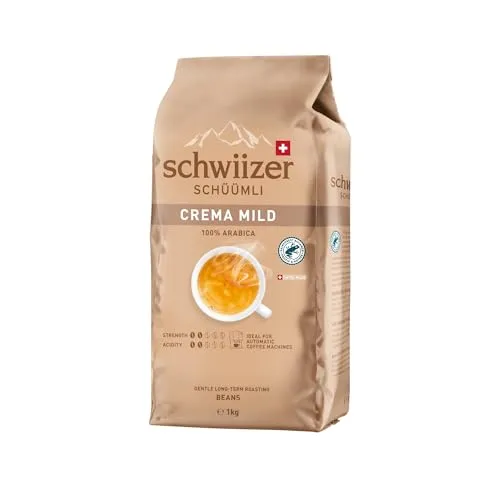 SCHWIIZER SCHÜÜMLI Bohnenkaffee Schwiizer Mild, 1kg - Kaffeebohnen für vollmundigen Genuss, ideal für Espresso und Cappuccino, perfekt für Kaffeevollautomaten und Espressomaschinen.