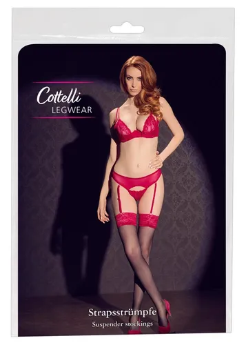 Cottelli LEGWEAR Schwarze Strümpfe mit sexy roter Spitze 8