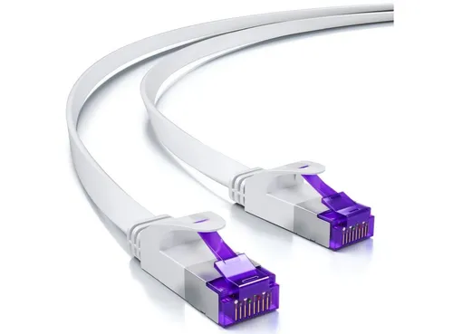 deleyCON deleyCON 25m RJ45 Patchkabel Flachkabel mit CAT7 Rohkabel U/FTP - Weiß LAN-Kabel