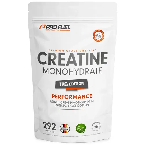 Creatin Pulver 1kg - Reines Kreatin Monohydrat, vegan und hochdosiert - Aminosäure Kreatin: Hochwertiges mikronisiertes Creatin Monohydrat für optimale Löslichkeit und Leistungssteigerung im Training. Vegan, laborgeprüft und mit praktischem Klettverschluss-Beutel.