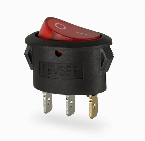 Wippschalter ON/OFF mit roter LED, 3-polig, oval, 6A 250V~, schwarz, Snap-In