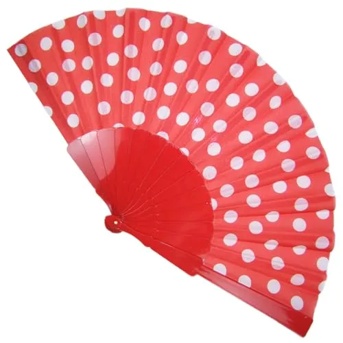 Funny Fashion Fifties Fächer mit Punkten | Rot Weiß - Handfächer Faltfächer Vintage Kostüm Zubehör Polka Dots 50er Jahre Outfit Sommerparty Festival Sommer Karneval