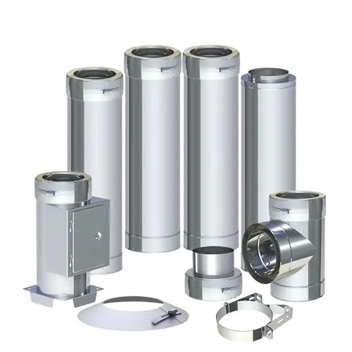 Edelstahl-Schornstein Ø 150mm Bausatz 5,2m - Schornstein mit 25mm Isolierung und 0,5mm Wandstärke, optimal für Kaminöfen, sorgt für sicheren Zug und kann an brennbare Materialien montiert werden.