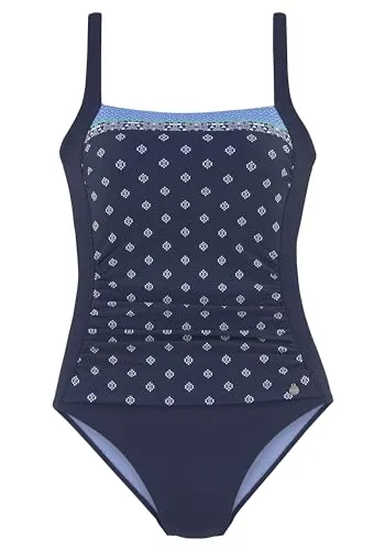 Badeanzug LASCANA Damen Gr. 46 Cup E - Nachtblau - Bademode im Retro-Stil mit integriertem Softcup und verstellbaren Trägern für optimalen Komfort. Hergestellt aus recyceltem Polyamid, umweltfreundlich und stylisch.