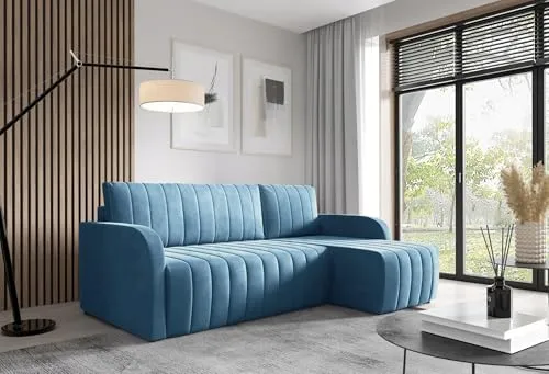 LIKMA Ecksofa Otto L-Form 224 cm Türkis - Moderne Sofas & Couches mit Schlaffunktion und Bettkasten, bietet hohen Komfort durch Bonellfedern und robustes Velvet-Gewebe.