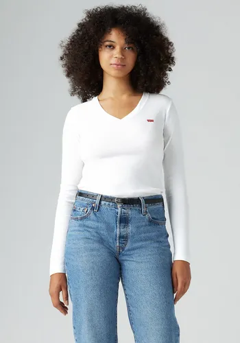 Levi's Damen Essential HM LS Vneck T-Shirt, White +, L