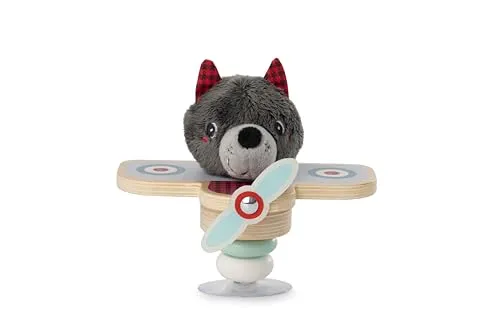 Lilliputiens - Louis im Flugzeug mit Saugnapf - Interaktives Spielzeug für Babys mit Glöckchen und Holzringen - Fördert Feinmotorik, Sehen und Hören - Ab 6 Monaten - Lernspielzeug - 83522