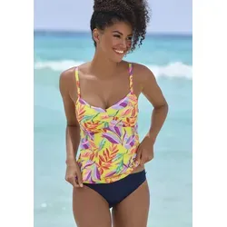 s.Oliver Bügel-Tankini-Top "Mallorca" - Gelb mit Wickeloptik, Gr. 36 - Cup B - Bikini Tops: Florales Bügel-Tankini-Top von s.Oliver mit verstellbaren Trägern und Unterbrustgummi für optimalen Sitz. Hergestellt aus trageangenehmem recyceltem Polyamid.