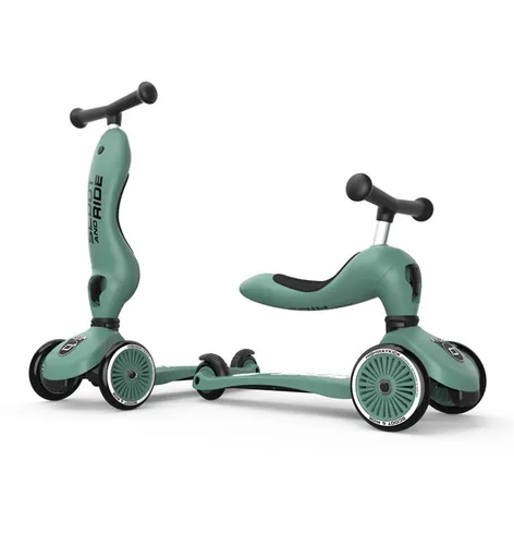 Scoot & Ride Highwaykick One - Dunkelgrün 2in1 Rutscher und Scooter - Roller / Kickboards: Innovatives Fahrzeug für Kinder von 1 bis 5 Jahren, das als Rutscherauto und Scooter genutzt werden kann – einfach und werkzeugfrei umbaubar!