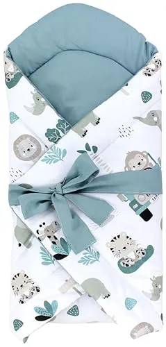 TupTam Einschlagdecke Unisex Baby Einschlagdecke mit Schleife - Zoo Grün - Einschlagdecke in fröhlichem Zoo Grün, aus 100% Baumwolle für höchsten Komfort und eine liebevolle Gestaltung für Ihr Baby.