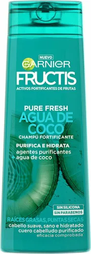 GARNIER Fructis Pure Fresh Shampoo mit Kokoswasser 360ml - Shampoos für fettige Ansätze und trockene Spitzen, mit feuchtigkeitsspendendem Kokoswasser für geschmeidiges, glänzendes Haar ohne Silikone.