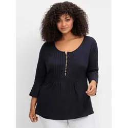 T-Shirt SHEEGO BY JOE BROWNS "T-Shirt", Damen, Gr. 56, blau (nachtblau), 95% Baumwolle, 5% Elasthan, Rundhals, 3/4-Ärmel, Shirts