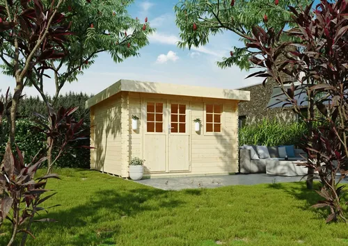 Gartenhaus KONIFERA "Sirius" – Beige mit Fußboden - Gartenhäuser aus Fichte, inkl. Fußboden und Doppelflügeltür für einfachen Zugang, ideal für Gartenprojekte und Lagerung.