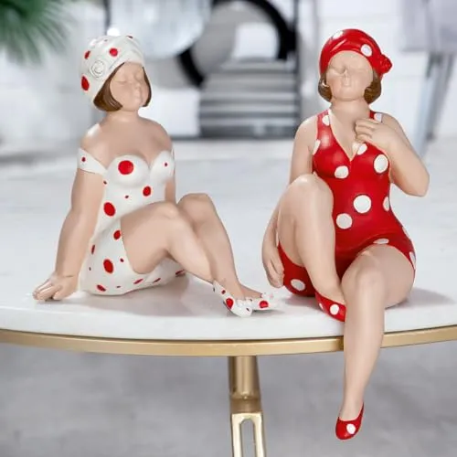 GILDE Skulptur Badenixen rot - Sammlerfigur Bade Nixe Beggy, 30cm hoch, mit rot/weiß gepunktetem Bikini, ein stilvoller Hingucker für Bad oder Sauna, perfekt als Geschenk. Hergestellt aus hochwertiger Keramik.