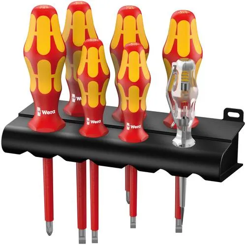 Wera 05006147001 160 i 7 Rack - 7-teiliges VDE Isolierter Schraubendreher Set, sicher bis 1.000 Volt mit Werkzeugfinder und Lasertip-Spitze