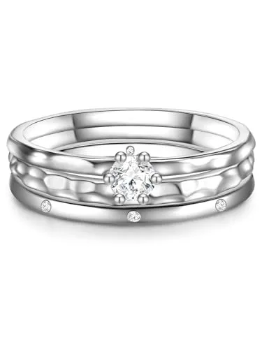 GLANZSTÜCKE MÜNCHEN Damen Ringe (3er Set) 925/- Sterling Silber Zirkonia - 3er Set Damen-Ringe aus hochwertigem rhodiniertem Sterling Silber, perfekt für individuelle Styles. Mit funkelndem Zirkonia und edler Struktur – ideal zum Stapeln oder Einzeltragen. Inklusive attraktiver Schmuckbox, perfekt zum Verschenken!