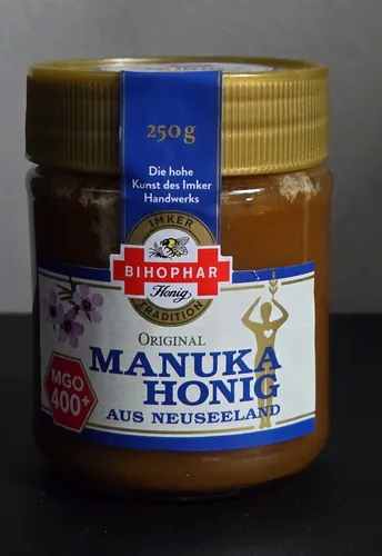 BIHOPHAR Manuka Honig 400+ MGO - 250 g, antibakteriell, hochwertiger Naturhonig aus Neuseeland mit würzigem Geschmack