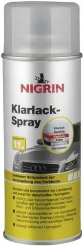 Nigrin Klarlack 400 ml - Autopflege & Motorradpflege - Farbloser Schutzlack für brillanten Hochglanz und hervorragende Haftung auf verschiedenen Lackierungen, schützt vor Witterung und Verschmutzung.