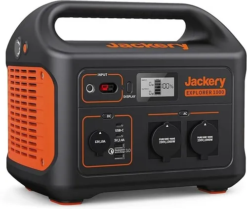 Jackery Explorer 1000 - Tragbare Powerstation mit 1002Wh - Powerstations für unterwegs, ideal für Camping und Notstromversorgung. Hochleistungs-Lithium-Ionen-Batterie mit 1000W, umweltfreundlich und schnell aufladbar über Solarmodule.