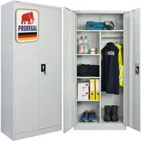 PROREGAL Flügeltürenschrank ELEPHANT – Abschließbar, 180x80x40cm, Lichtgrau - Robuster Flügeltürenschrank aus pulverbeschichtetem Stahl mit 6 Fächern und Kleiderstange für sichere Aufbewahrung. Ideal für Büro und Lager, schützt deine Wertgegenstände.