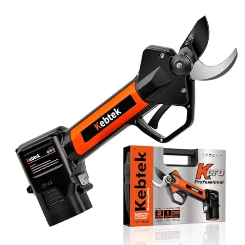 Kebtek Professionelle Elektrische Gartenschere - Baumscheren & Gartenscheren mit 16.8V Akku, leicht und ergonomisch, ideal für lange Einsätze mit bis zu 10 Stunden Akkulaufzeit und Teflon-beschichteter Klinge für weniger Reibung.