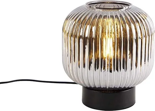 Qazqa Art Deco Tischlampe schwarz mit Rauchglas - Karel I - Elegante Schreibtischlampe im Art Deco Stil, dimmbar und ideal für Wohnzimmer oder Schlafzimmer. E27 Fassung, geeignet für LED-Leuchtmittel.