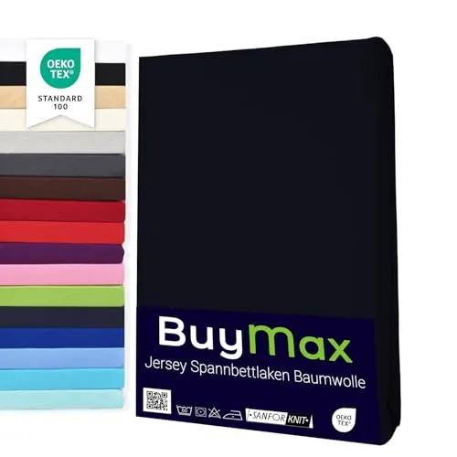 Buymax Spannbettlaken 60x120cm Baumwolle 100% Kinderbett Spannbetttuch Baby Bettlaken Jersey, Matratzenhöhe bis 15 cm, Farbe Schwarz